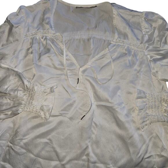 Go By Go Silk V-Neck Flowy White Elastic Cuffs L Lightweight Popover 100% Silk - Picture 4 of 8